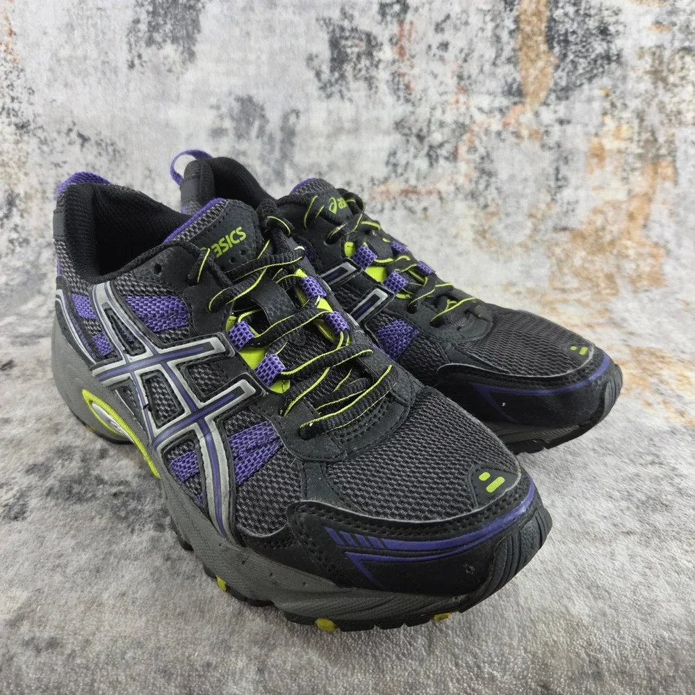 ASICS GEL Venture 4 Trail Running Shoes Womens 7 Black Purple T383N Gym Fitness